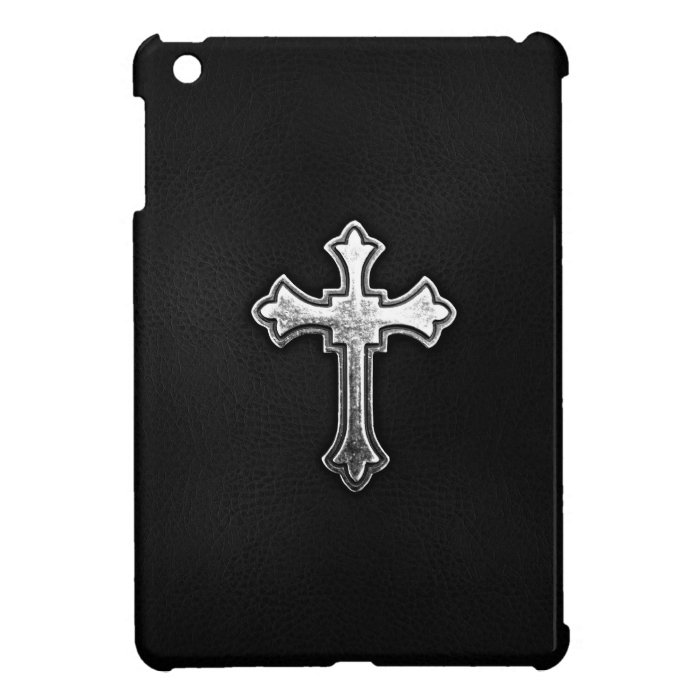 Metallic Crucifix on Black Leather iPad Mini Cases