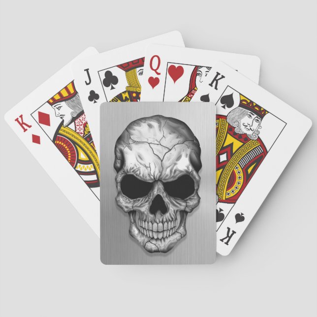 Metallic Crystal Skull on Stainless Steel Effect Poker Cards (Back)