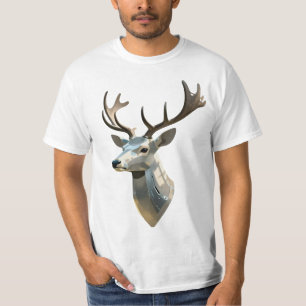 Metallic Cyber Deer Head Steampunk Wall Art Trophy T-Shirt