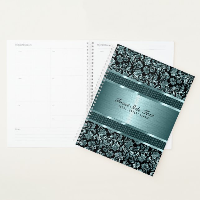 Metallic Damask and brushed aluminum blue tones Planner (Display)