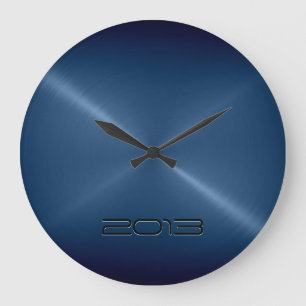 Metallic Dark Blue Stainless Steel Metal Look Large Clock