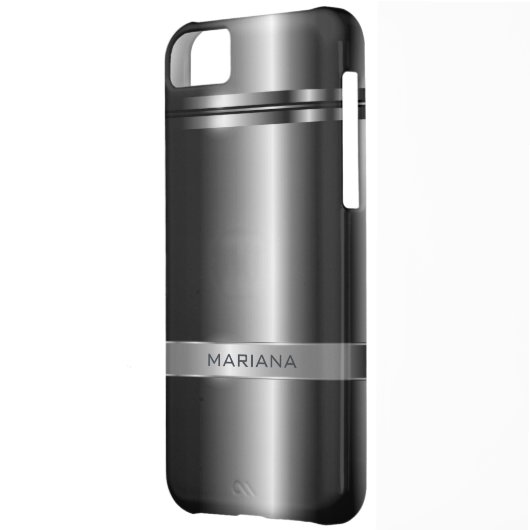 Metallic Dark Gray And Silver Stainless Steel Look Case-Mate iPhone Case (Back Left)