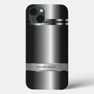 Metallic Dark Gray And Silver Stainless Steel Look iPhone 13 Case