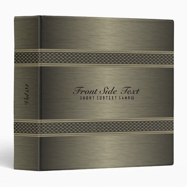 Metallic Dark Green Brushed Aluminum Look 3 Ring Binder (Front/Spine)