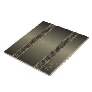 Metallic Dark Green Brushed Aluminum Look Ceramic Tile