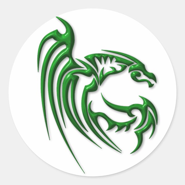 Metallic Dark Green Dragon Classic Round Sticker (Front)