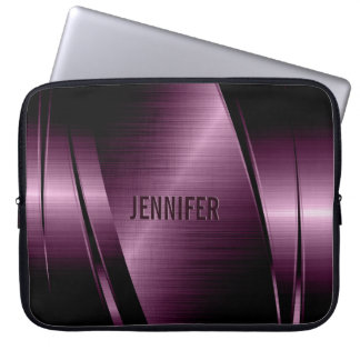 Metallic Dark Purple Brushed Aluminum Look Laptop Sleeve