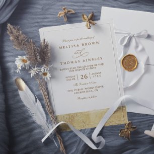 Metallic Dipped Gold Minimalist QR Code Wedding Invitation