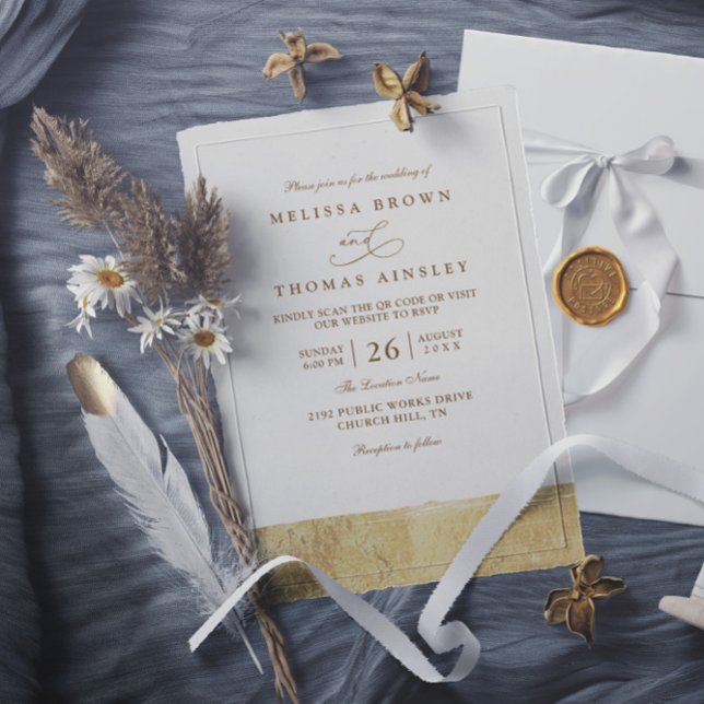Metallic Dipped Gold Minimalist QR Code Wedding Invitation (Creator Uploaded)