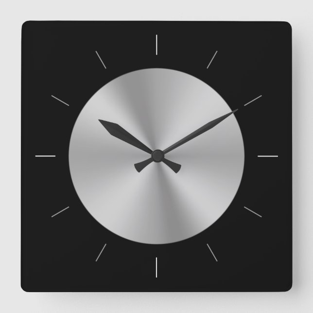 METALLIC DISC | gray shiny steel look Square Wall Clock (Front)