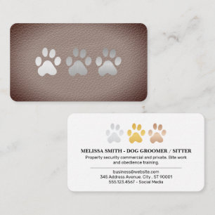 Metallic Dog Paws Lux Leather Background Business Card