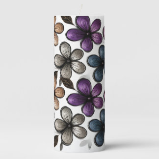 Metallic Doodle Floral Art – Luxe Embossed Flower Pillar Candle