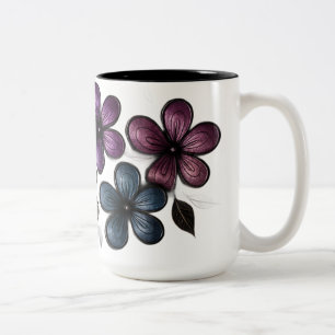 Metallic Doodle Floral Art – Luxe Embossed Flower  Two-Tone Coffee Mug