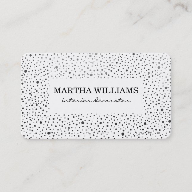 Metallic Dots Pattern Black and White Business Card (Front)