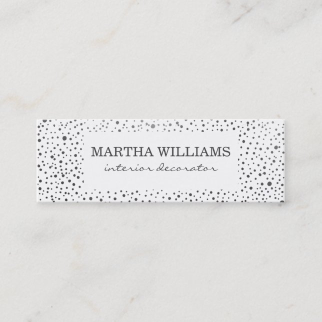 Metallic Dots Pattern White Mini Business Card (Front)