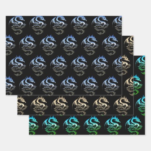 Metallic Dragon Collection Wrapping Paper Sheets