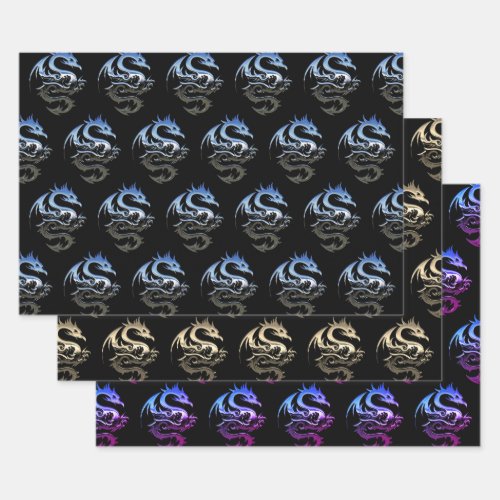 Metallic Dragon Collection Wrapping Paper Sheets