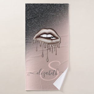 Metallic Dripping Lips Glitter Ombre Rose Gold    Bath Towel Set