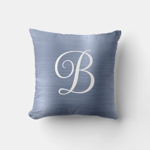 Metallic Dusty Blue Curly Monogram Throw Pillow