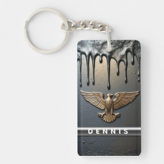 🦅 Metallic Eagle Liquid Gold Edge Charm 🦅 Keychain (Front)