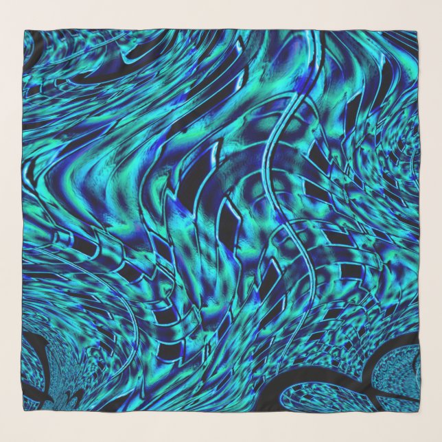 Metallic effect with crooked blue and green image scarf (Front)