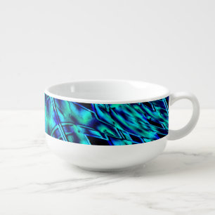 Metallic effect with crooked blue and green image soup mug