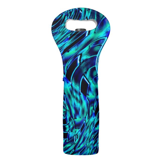 Metallic effect with crooked blue and green image wine bag (Front)