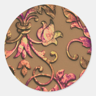 Metallic Embossed Look Damask Autumn Colors Classic Round Sticker