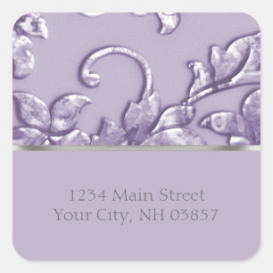 Metallic Embossed Look Damask in Lavender Square Sticker