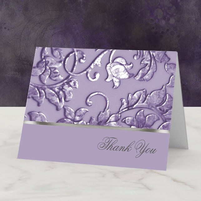 Metallic Embossed Look Damask in Lavender Thank You Card (Creator Uploaded)