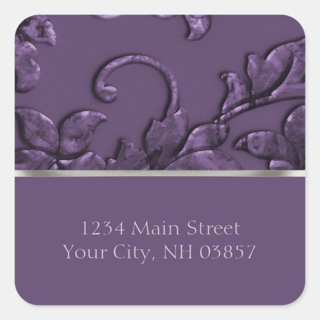 Metallic Embossed Look Damask in Plum Square Sticker (Front)