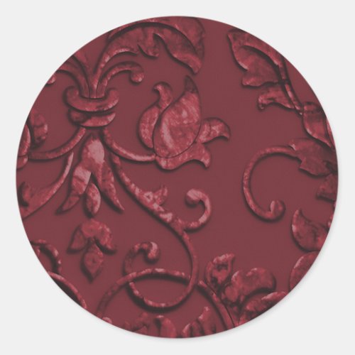 Metallic Embossed Look Damask in Red Classic Round Sticker