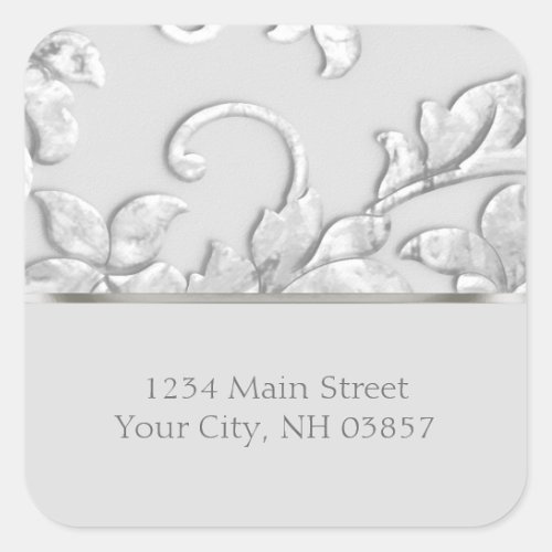 Metallic Embossed Look Damask in Silver Gray Square Sticker