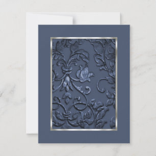 Metallic Embossed Look Damask in Slate Blue Save The Date