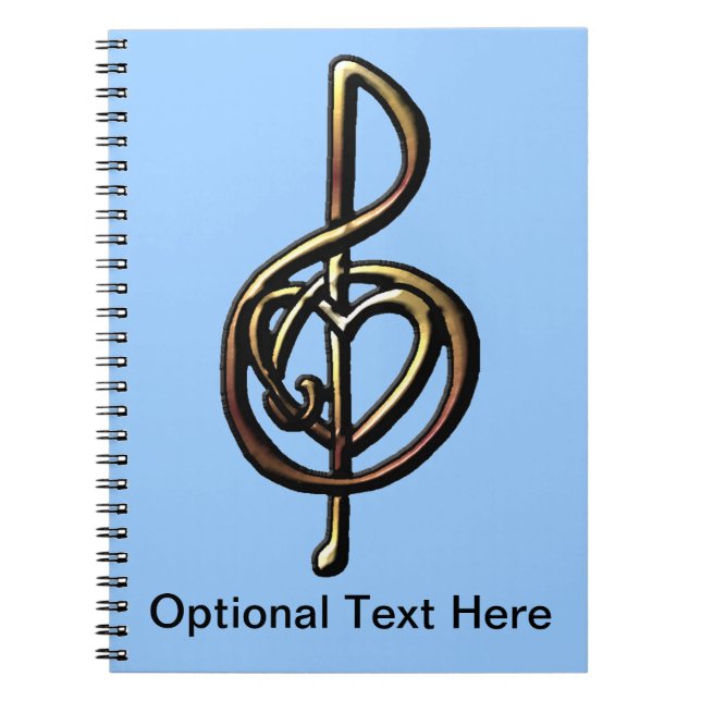Metallic Embossed Musical Treble Clef with Heart Notebook (Front)
