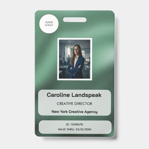 Metallic Emerald Green Dots Custom Logo Photo ID  Badge