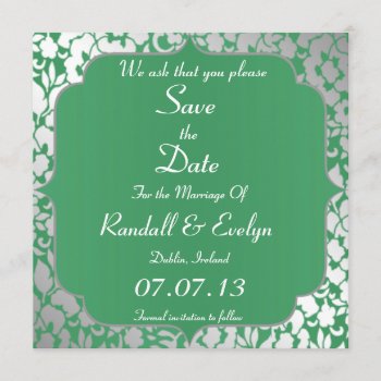 Metallic Emerald Green Save The Date Notice by Mintleafstudio at Zazzle