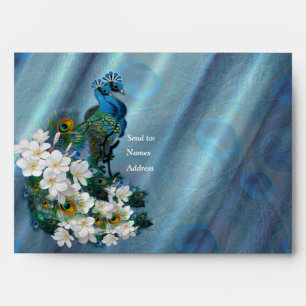 Metallic Emerald Green Silk 2 Peacocks Envelope