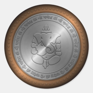 Metallic Emossed Ganesha Sign Classic Round Sticker