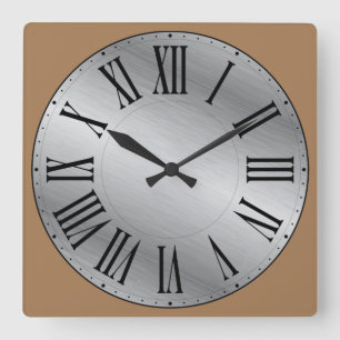 Metallic Face/NO Background Roman Numeral Square Wall Clock