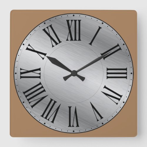 Metallic FaceNO Background Roman Numeral Square Wall Clock