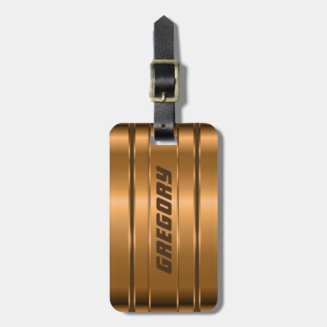 Metallic Faux Copper Stripes Pattern Luggage Tag (Front Vertical)