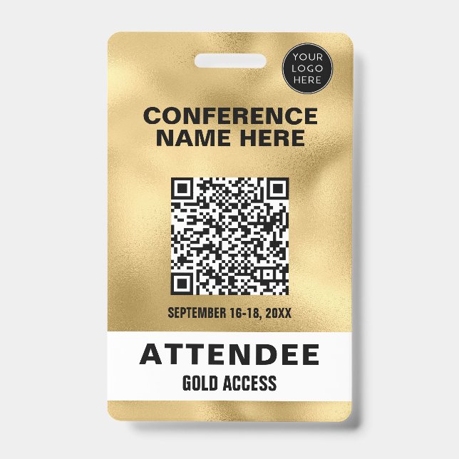Metallic Faux Gold Foil QR Code Conference Event Badge (Front)