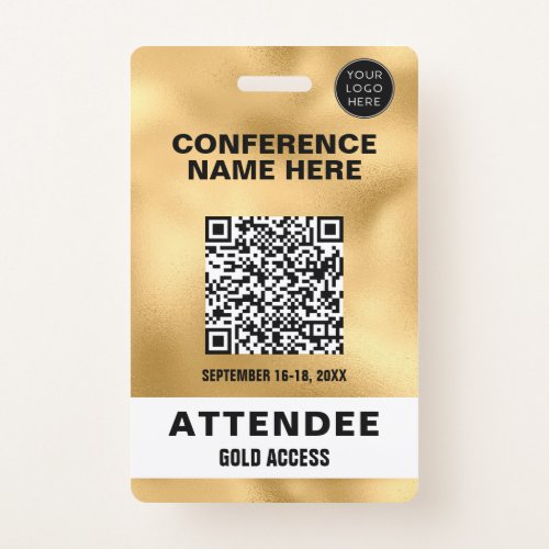 Metallic Faux Gold Foil QR Code Conference Event Badge