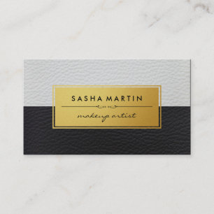 Metallic Faux Gold Label Two Tone Leather Business Card