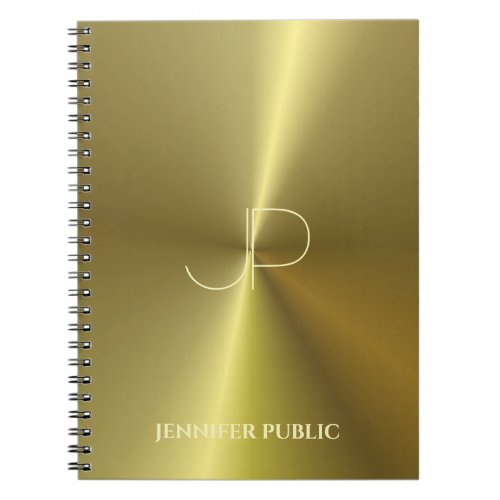 Metallic Faux Gold Monogrammed Modern Template Notebook