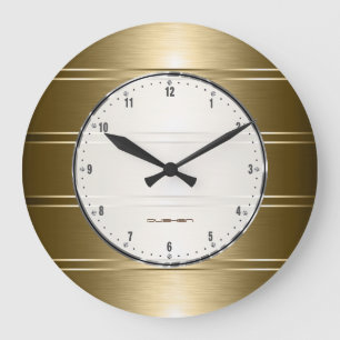 Metallic Faux Gold Stripes Pattern Large Clock