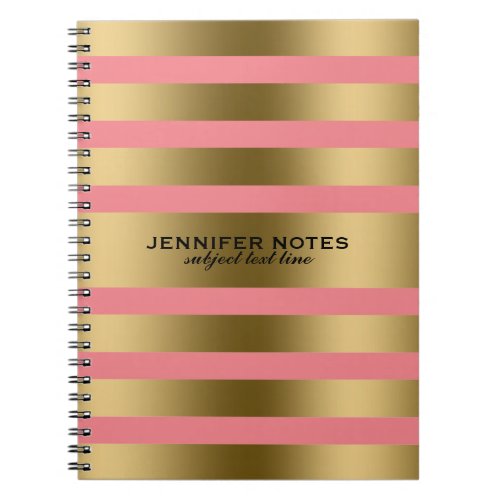 Metallic Faux Gold Stripes Pink Background Notebook