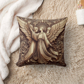 Metallic Faux Relief Angels Art Throw Pillow