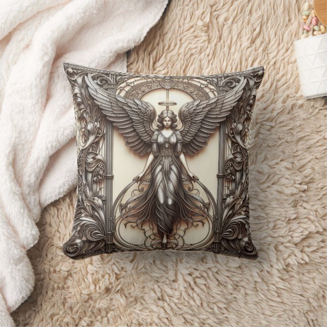 Metallic Faux Relief Angels Art Throw Pillow (Blanket)